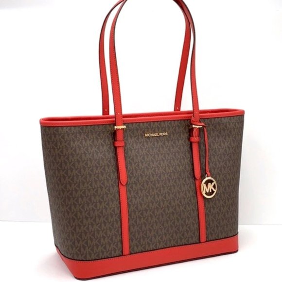 Michael Kors Handbags - Michael Kors Jet Set Travel Large Top Zip Shoulder Tote Bag Color Flame
